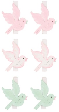 Wooden Bird 4,5 cm on Clip 6 pcs