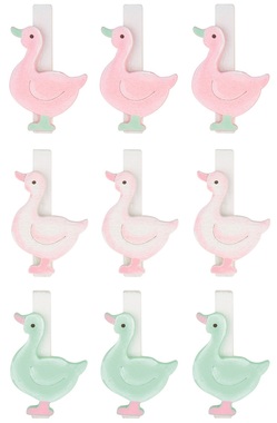 Wooden Goose 4,5 cm on Clip 9 pcs