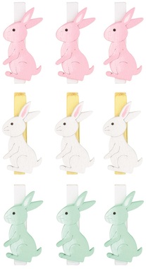 Wooden Rabbit 4,5 cm on Clip 9 pcs