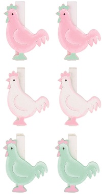 Wooden Hen 4,5 cm on Clip 6 pcs