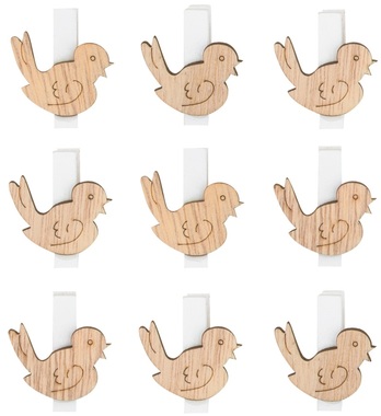 Wooden Bird 3,5 cm on Clip 9 pcs