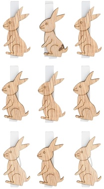 Wooden Rabbit 4,5 cm on Clip 9 pcs