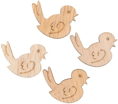 Wooden Bird 3 cm W/Double-Sided Tape 24 pcs