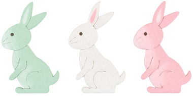 Wooden Rabbit 4 cm w/Double-sided Sticker 24 pcs