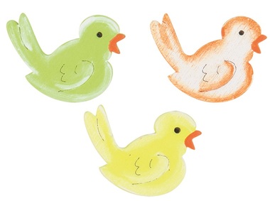 Wooden Bird 3 cm w/Double-sided Sticker 24 pcs