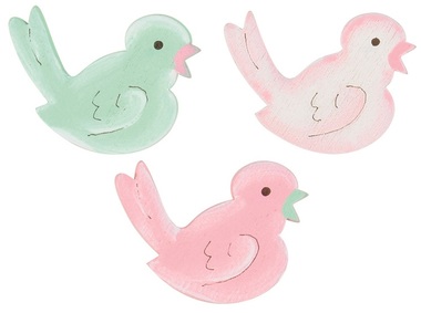 Wooden Bird 3 cm w/Double-sided Sticker 24 pcs