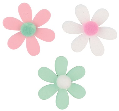 Wooden Flower 3 cm w/Double-sided Sticker 18 pcs