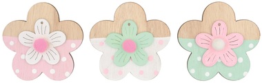 Wooden Flower 6,5 cm on Clip 3 pcs