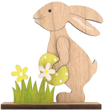 Standing Wooden Rabbit w/ Egg 13 cm