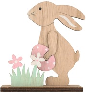 Standing Wooden Rabbit w/Pink Egg 13 cm