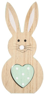 Standing Wooden Rabbit w/Mint Heart 16 cm