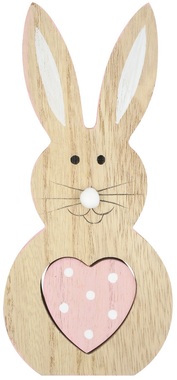 Standing Wooden Rabbit w/Pink Heart 16 cm