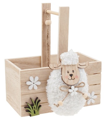 Wooden Basket w/Sheep 14 x 18 cm