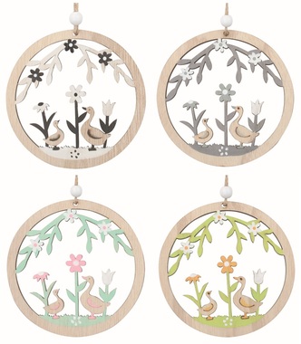 Easter decoration Geese in a wooden Circle 10 x 10 x 0.5 cm for hanging