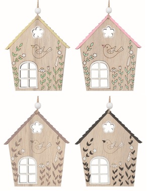 Wooden House with a bird 10 x 11.5 x 0.5 cm for hanging