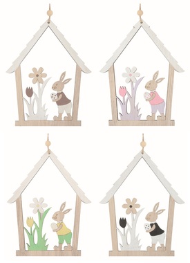 Wooden House with a Bunny 13.5 x 17 x 0.5 cm for hanging