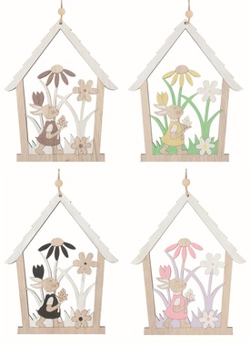 Wooden House with a Bunny 13.5 x 17 x 0.5 cm for hanging