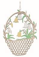 Carved Basket with yellow Flowers wooden 11 x 15 x 0.5 cm for hanging