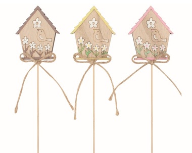 Wooden house with a bird 5 x 6 x 0.5 cm + stick