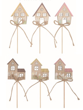 Wooden house 5 x 6 x 0.5 cm + stick