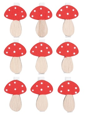Wooden Mushrooms with Clip 4,5 cm, 9 pcs