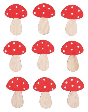 Wooden Mushrooms with Sticker 4 cm, 24 pcs