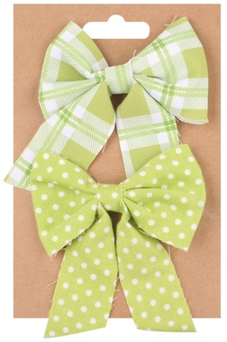 Textile Bow on Clip Green 2 pcs