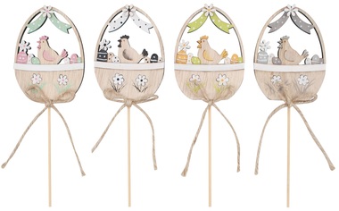 Wooden Hen in Basket 9 cm + stick