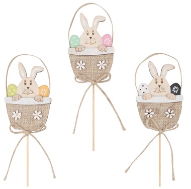 Wooden Rabbit in a Basket 9 cm + stick