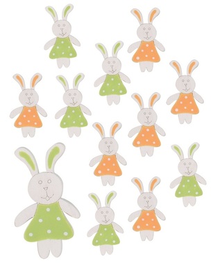 Wooden Rabbits 4 cm with sticker, 12 pcs