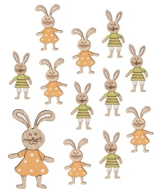 Wooden Rabbits 4,5 cm with sticker, 12 pcs