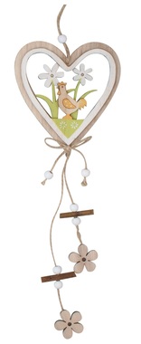 Hanging Wooden Heart with Hen 41 cm