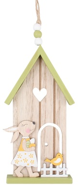 Hanging Wooden House with Rabbit 16 cm