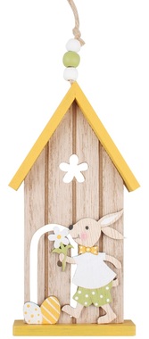 Hanging Wooden House with Rabbit 16 cm