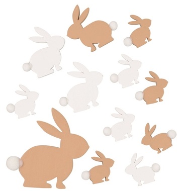 Wooden Rabbits with Plush Tails 3-4 cm, 12 pcs