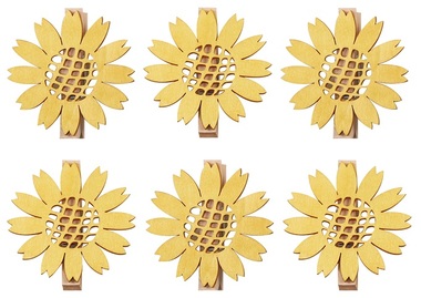 Wooden Sunflowers on Peg 6 cm, 6 pcs 