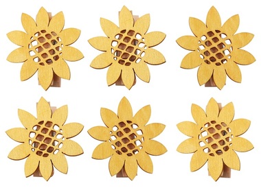Wooden Sunflowers on Peg 4 cm, 6 pcs