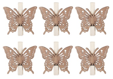 Wooden Butterflies on Peg 6 cm, 6 pcs 