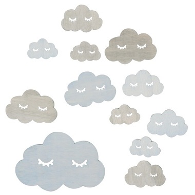 Wooden Clouds Mix of Sizes, 12 pcs 