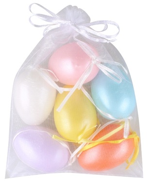 6cm, 6 pcs , pearl color, organza - 2 x yellow, 2 x light blue, 2 x pink