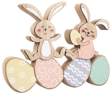 Standing Wooden Eggs with Rabbits 18 x 14 cm 