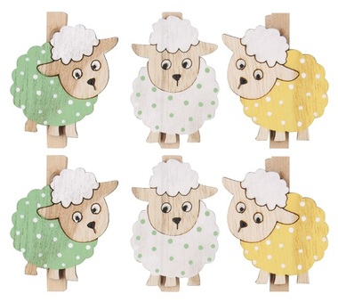 Wooden Sheeps on Peg 4 cm, 6 pcs