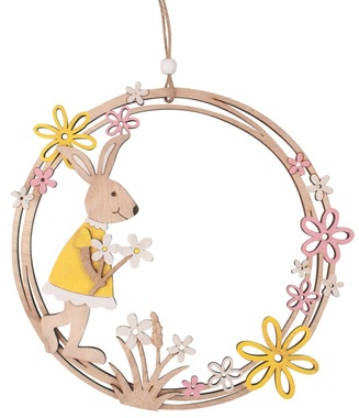 Wooden Wreath with Bunny for hanging 23 cm