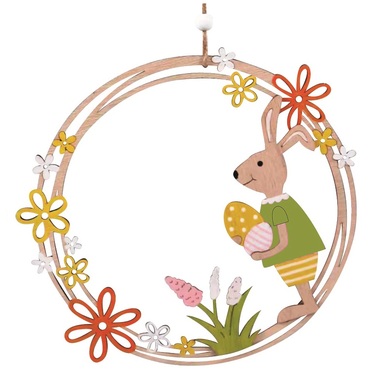 Wooden Wreath with Bunny for hanging 23 cm