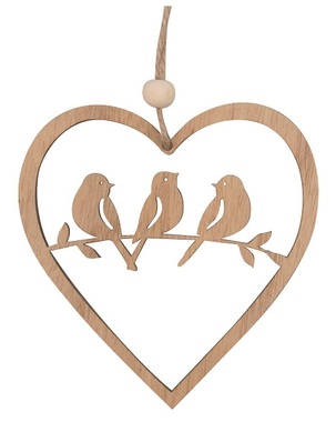 Birds Carved from Wood in a Heart for hanging 9.5 cm