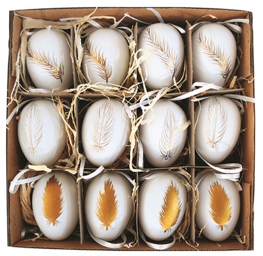Plastic Eggs with Gold Decor for hanging, 6 cm, 12 pcs in a Box