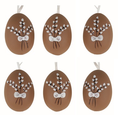 Easter Eggs plastic Brown with a Twig 4 cm for hanging, 6 pcs in a bag