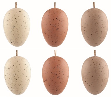 Easter Eggs plastic Speckled dark brown 6 cm for hanging, 6 pcs in a bag