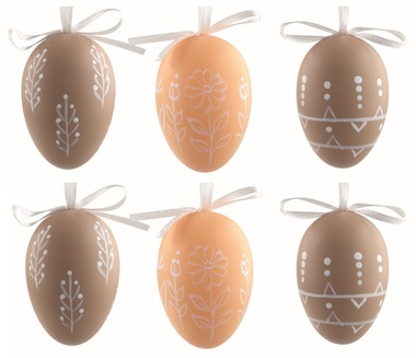 Easter Egg plastic Light brown 6 cm for hanging, 6 pcs in a bag