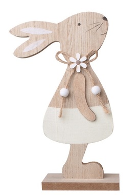 Wooden Rabbit with Cream Skirt standing 11.5 x 20 cm